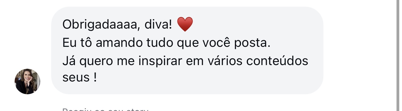 Mensagem de agradecimento no direct