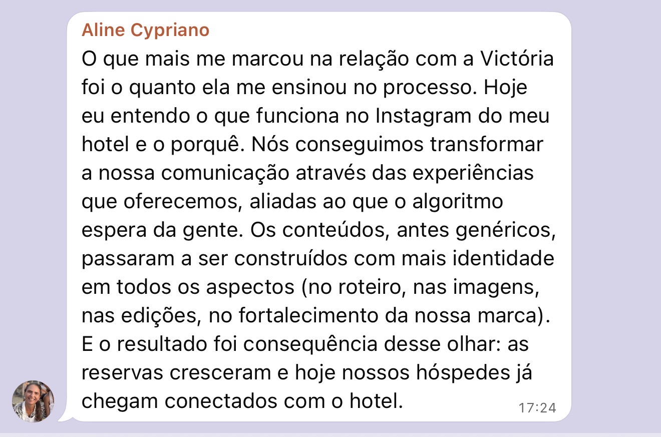 Depoimento de Aline Cypriano sobre o trabalho com a Victoria